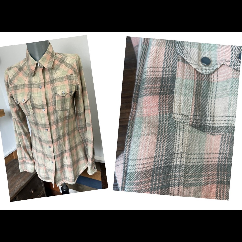 New Tasha Polizzi Western Pearl Snap button front warm flannel Shirt pink/gr… - Picture 6 of 16